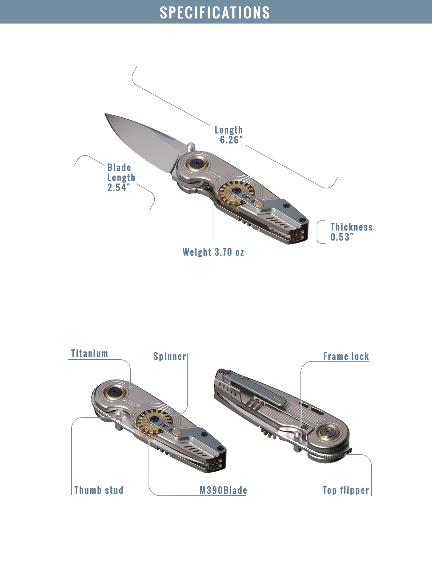 SPARK Spin: Precision M390 Knife with Unseen Fidgety